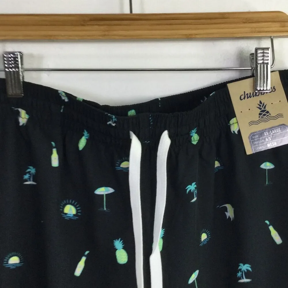 Chubbies Mens Lined Classic The Beach Essentials Swim Trunk Black Multi XXL NWT